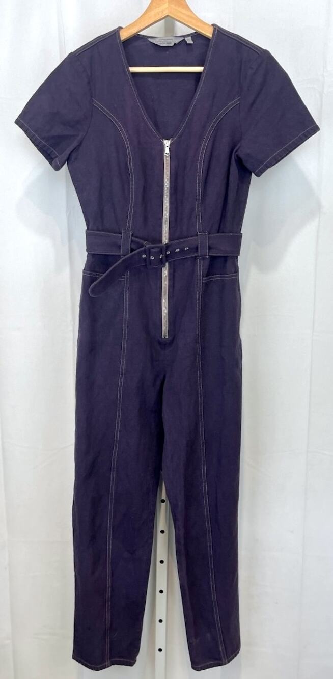 & OTHER STORIES Cotton Denim Jumpsuit Short Sleeve Belted Zip Up Purple Size 4